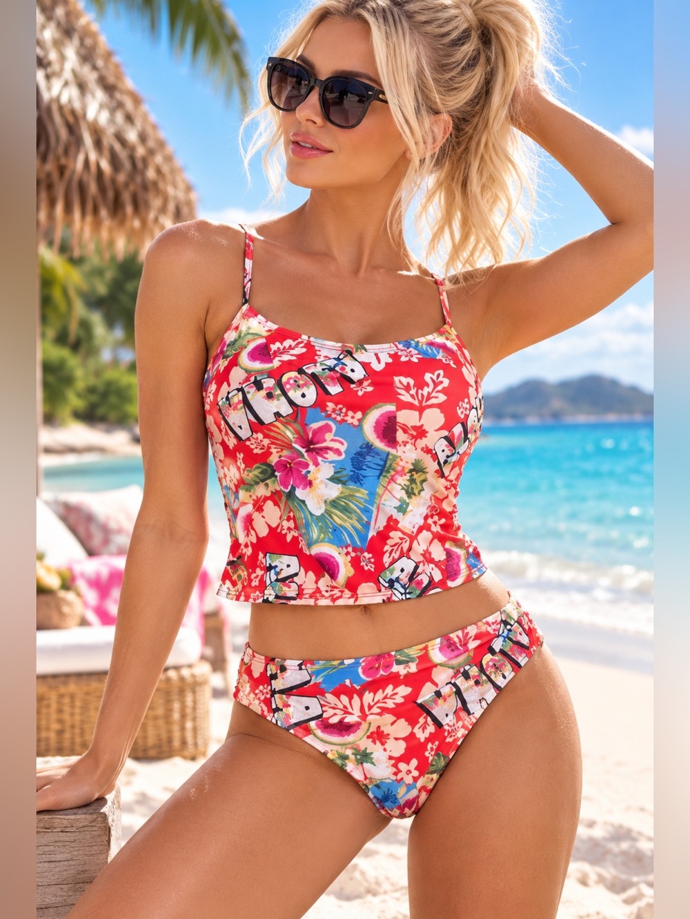 Vintage Christina Tropical Hawaiian Pattern Swimsuit NWOT 👙🏊‍♀️🌸